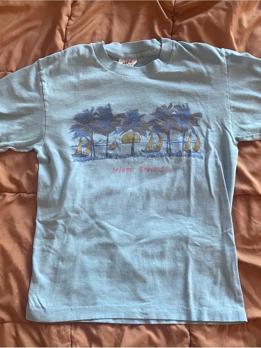 Miami Beach Graphic Tee - Light Blue Palm & Sail Print